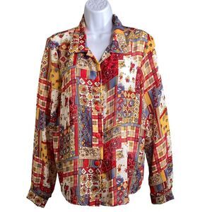 Vintage Michele Michelle Women’s 90s Country Patchwork Button-Up Shirt Size‎ 12